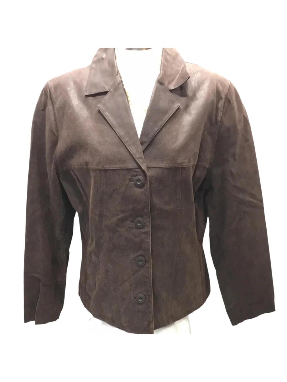 Wilsons Leather Suede Brown Button Down Coat Jacket Ladies M